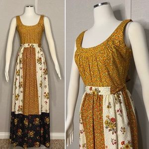Vintage 70s Lanz yellow floral maxi dress